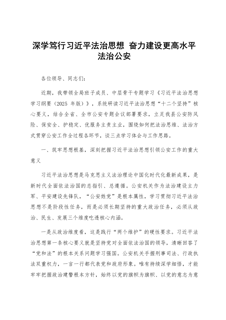 深学笃行习近平法治思想 奋力建设更高水平法治公安_第1页