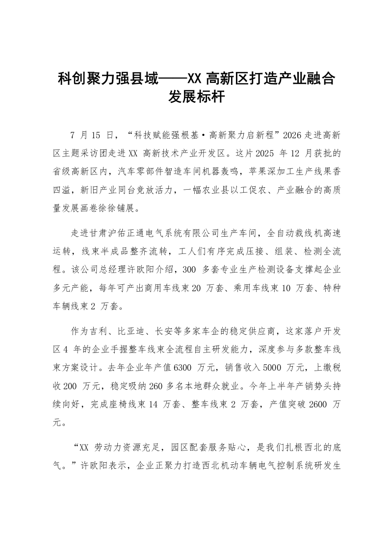 科创聚力强县域——XX高新区打造产业融合发展标杆_第1页