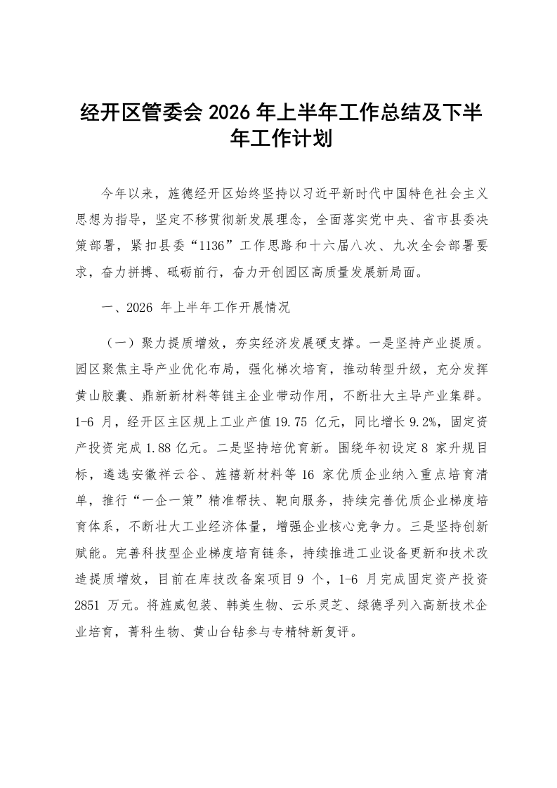 经开区管委会2026年上半年工作总结及下半年工作计划_第1页